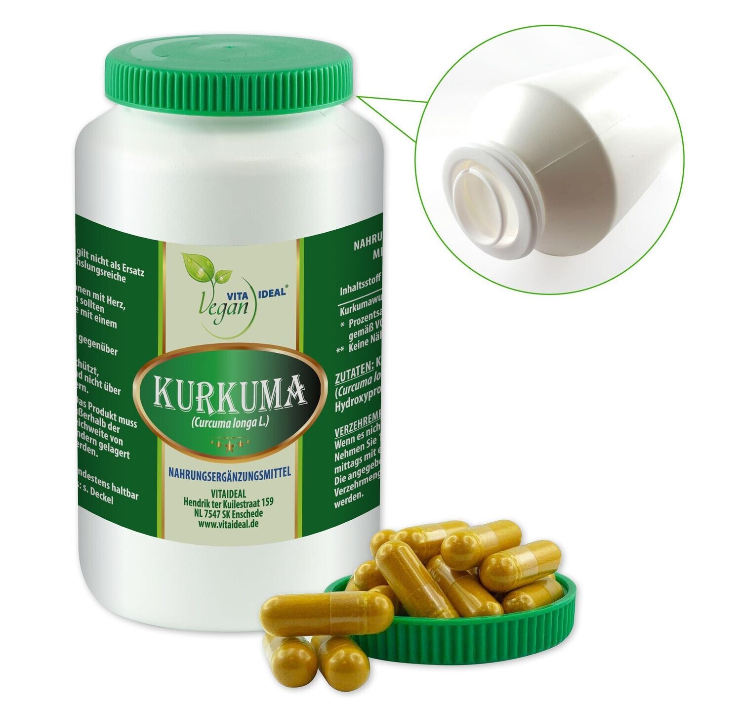 VITA IDEAL VEGAN® Kurkuma Wurzel Kapseln - Curcuma longa L. - Kurkumawurzel