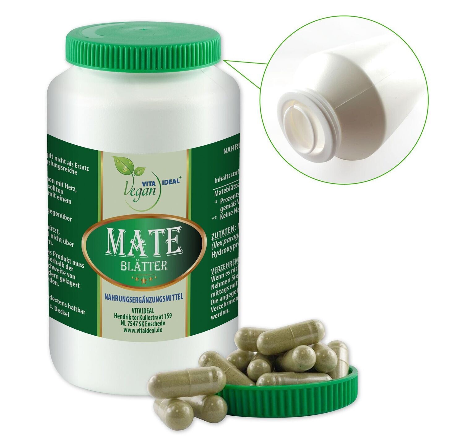 VITA IDEAL VEGAN® Mate Blätter Kapseln - Ilex paraguariensis - Mateblätter -, Menge: 90 Kapseln
