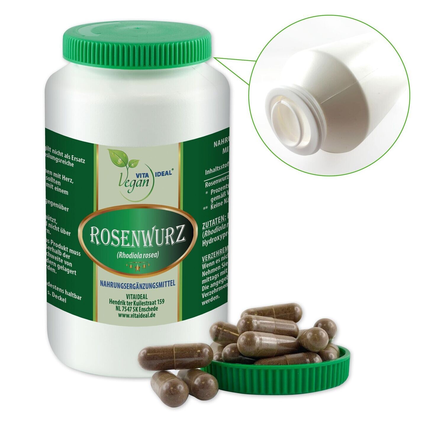 VITA IDEAL Vegan® Rosenwurz Wurzel Kapseln - Rhodiola rosea - Rhodiolawurzel - Rosenwurzwurzel