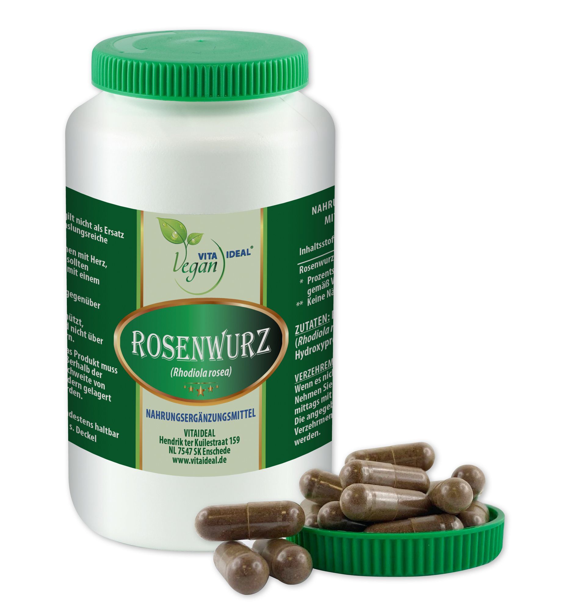 VITA IDEAL Vegan® Rosenwurz Wurzel Kapseln - Rhodiola rosea - Rhodiolawurzel - Rosenwurzwurzel