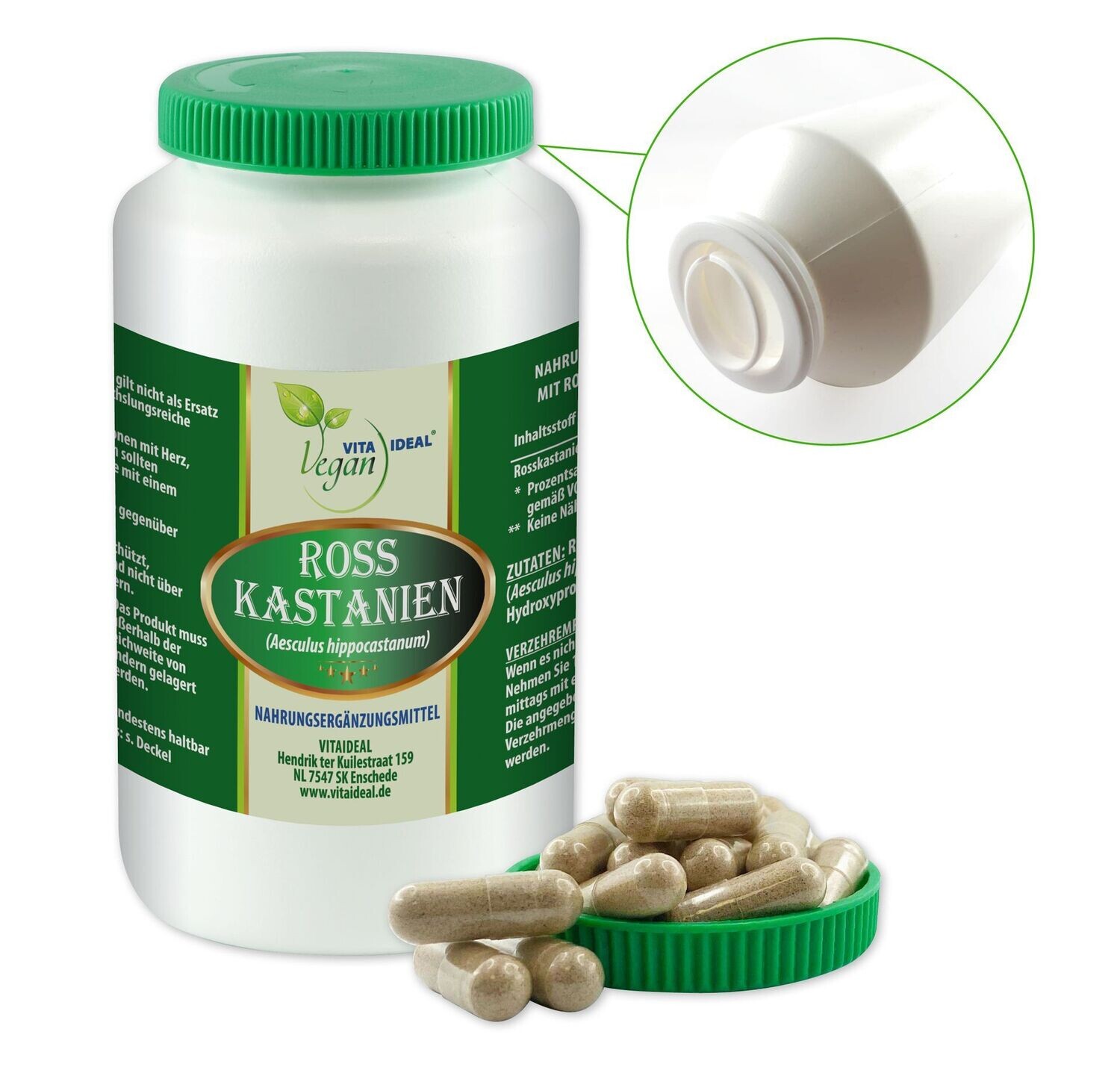 VITA IDEAL Vegan® Rosskastanien Früchte Kapseln - Aesculus hippocastanum - Rosskastanie - Rosskastanienfrüchte -