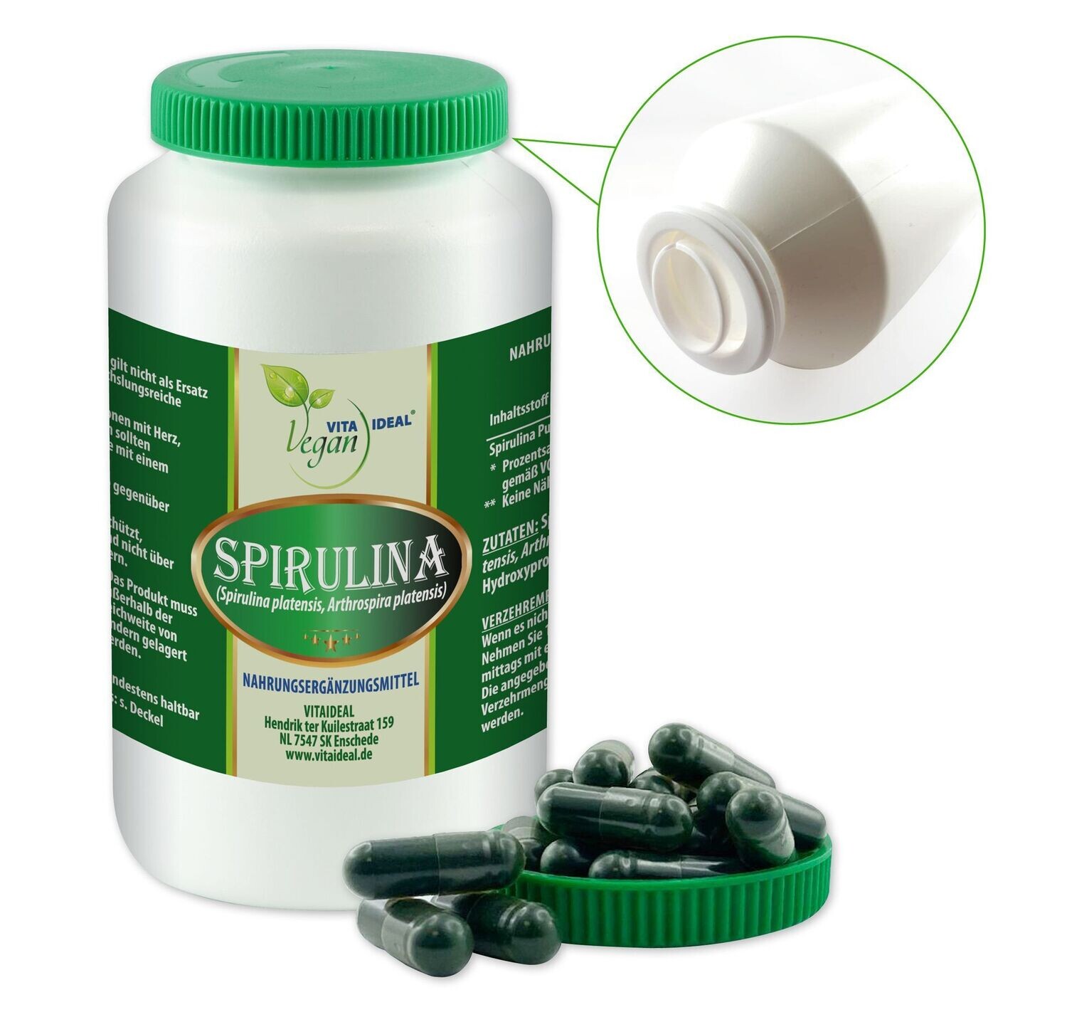 VITA IDEAL Vegan® Spirulina Kapseln - Platensis - Arthrospira -, Menge: 90 Kapseln