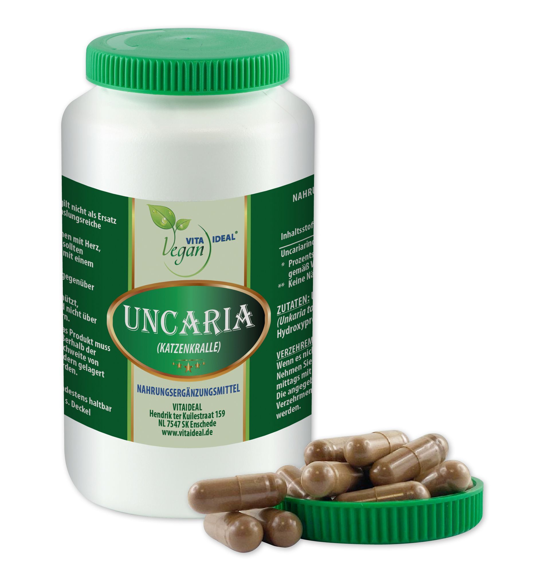VITA IDEAL Vegan® Katzenkralle Rinde Kapseln - Uncaria tometosa - Cats Claw - Uncariarinde - Katzenkrallerinde -