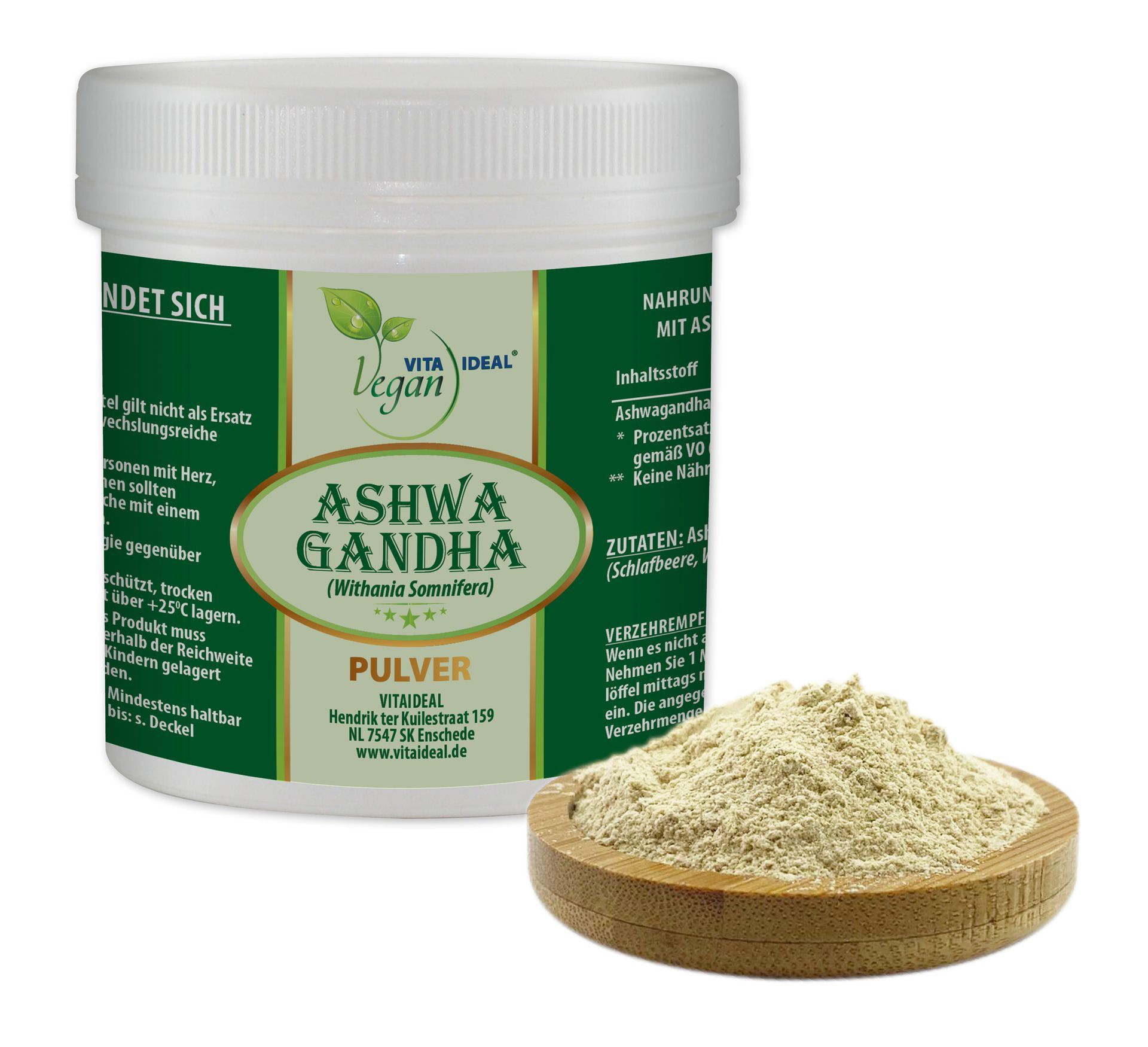 VITA IDEAL Vegan® Ashwagandha Wurzel Pulver - Withania Wurzel - Withaniawurzel - Ashwanganda -