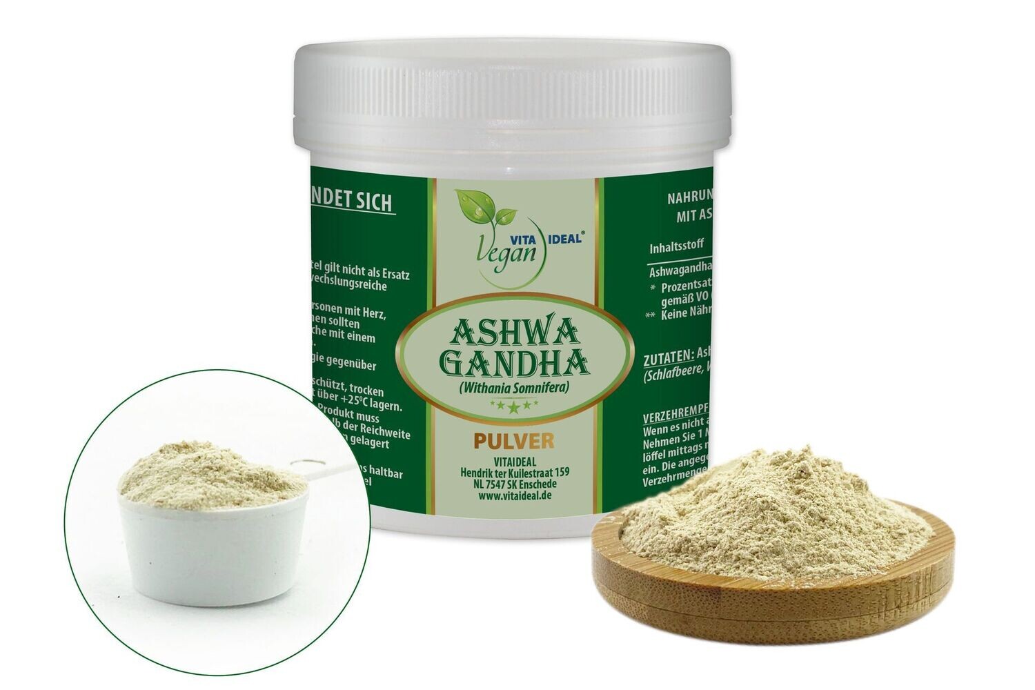 VITA IDEAL Vegan® Ashwagandha Wurzel Pulver - Withania Wurzel - Withaniawurzel - Ashwanganda -
