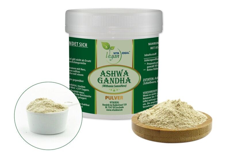 VITA IDEAL Vegan® Ashwagandha Wurzel Pulver - Withania Wurzel - Withaniawurzel  - Ashwanganda -