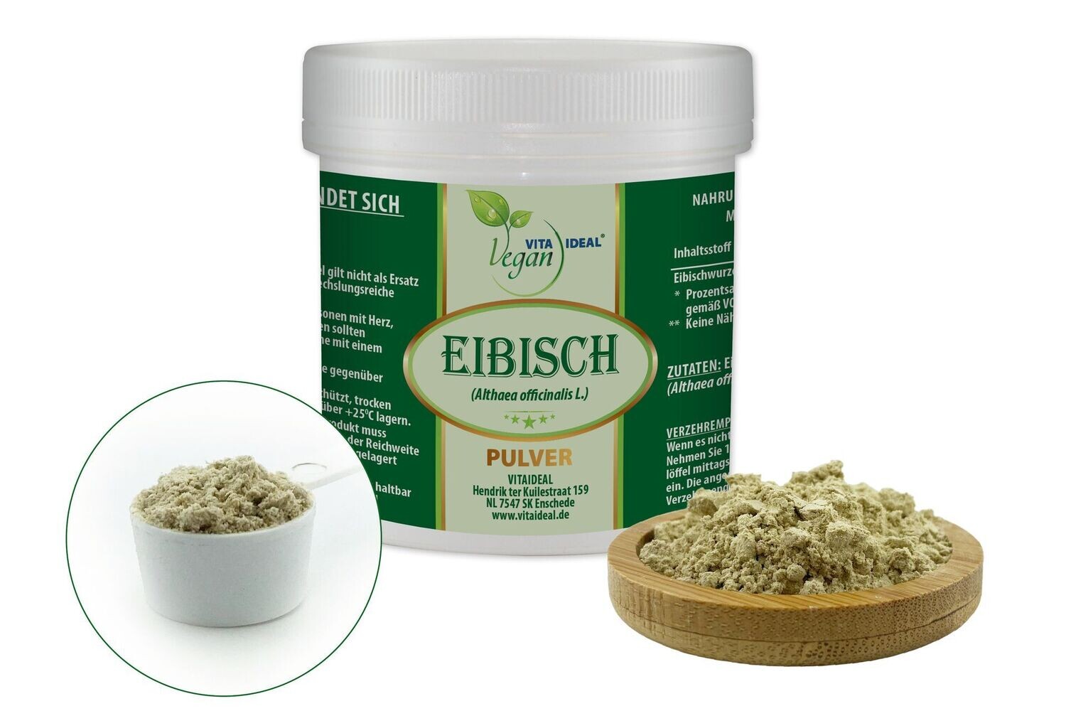 VITA IDEAL Vegan® Eibisch Wurzel Pulver - Althaea officinalis - Eibischwurzel -, Menge: 100g