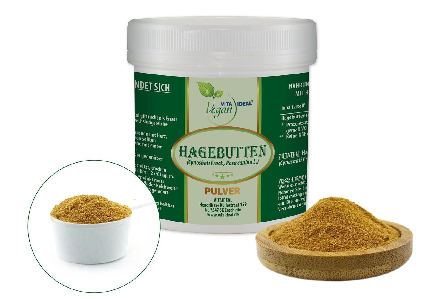 VITA IDEAL Vegan® Hagebutten Schalen Pulver - Cynosbati Fruct -Hagebuttenschalen - Hagebutte -