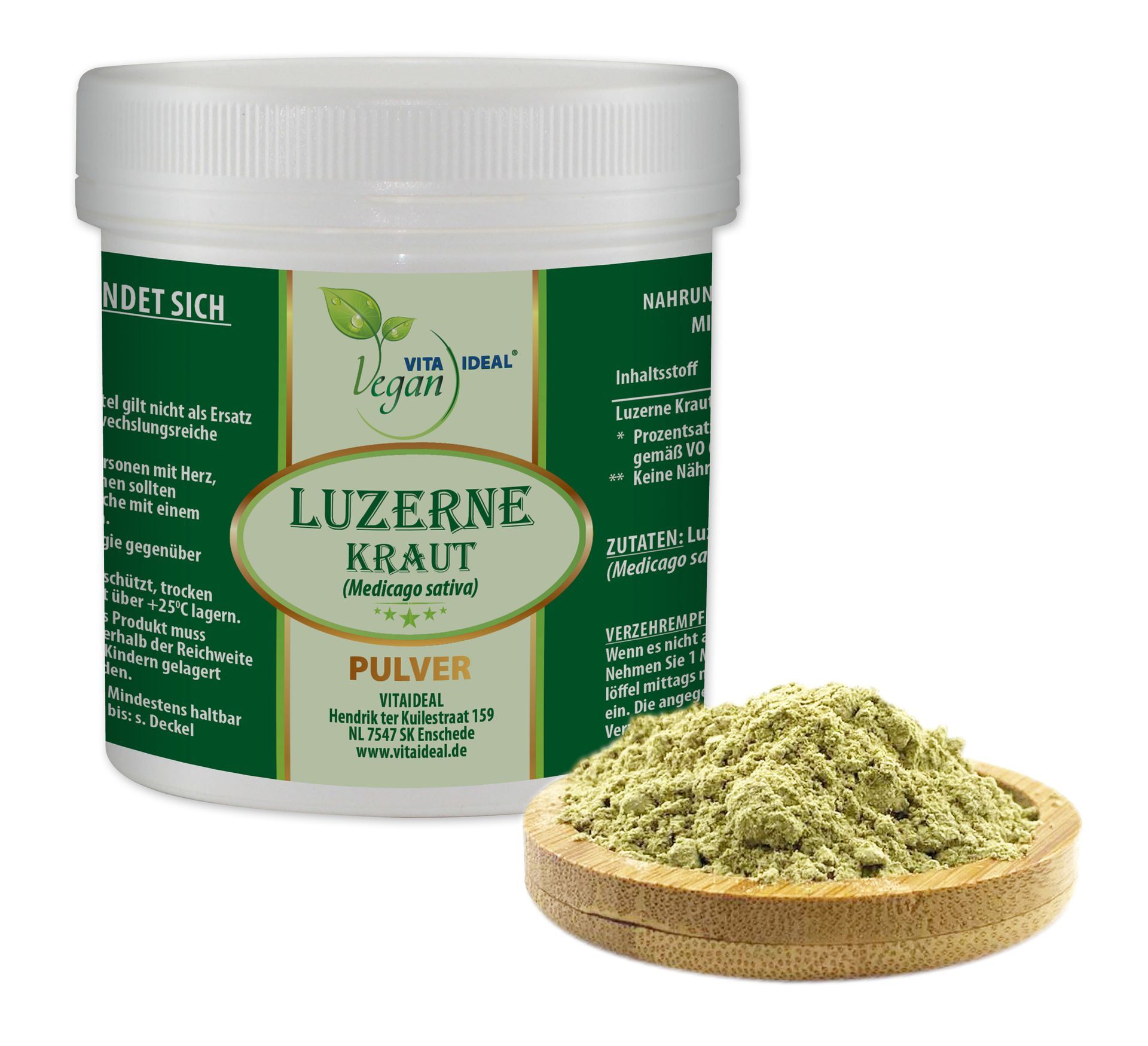 VITA IDEAL Vegan® Luzerne Kraut Pulver - Alfalfa - Medicago sativa Lucerne - Luzernekraut -