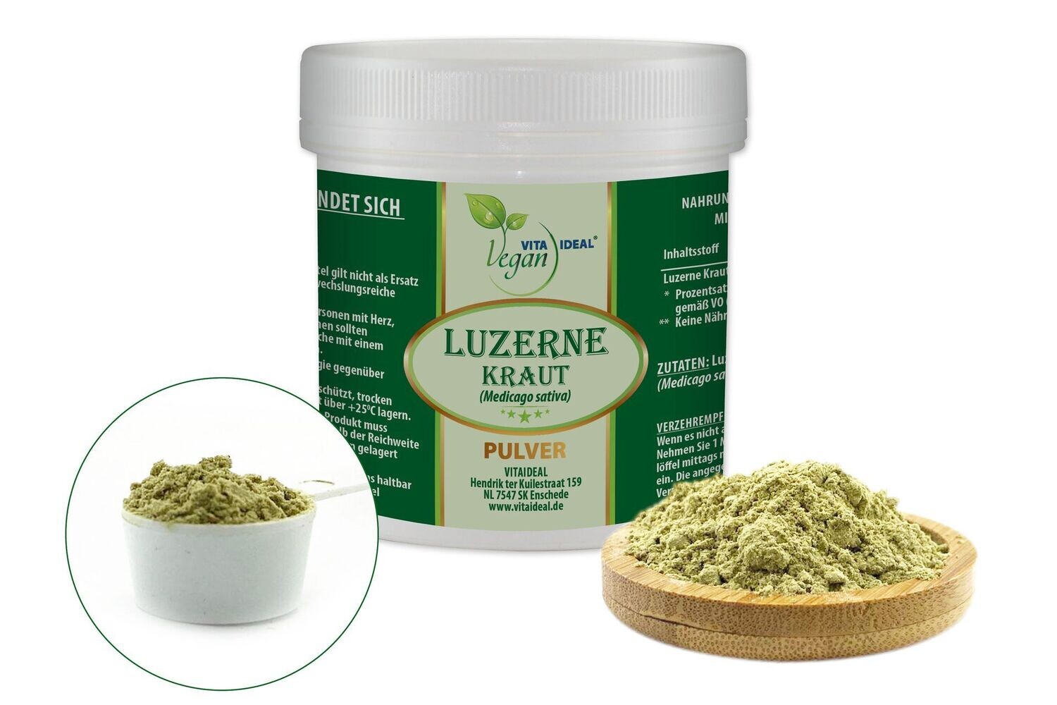 VITA IDEAL Vegan® Luzerne Kraut Pulver - Alfalfa - Medicago sativa Lucerne - Luzernekraut -