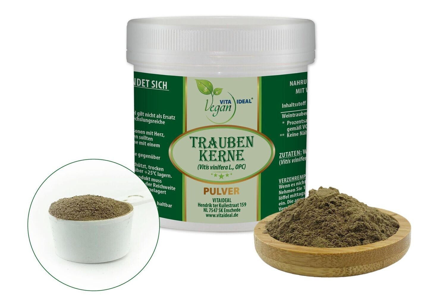 VITA IDEAL Vegan® Wein Traubenkerne Pulver - Vitis vinifera - Weintraubenkerne - OPC -