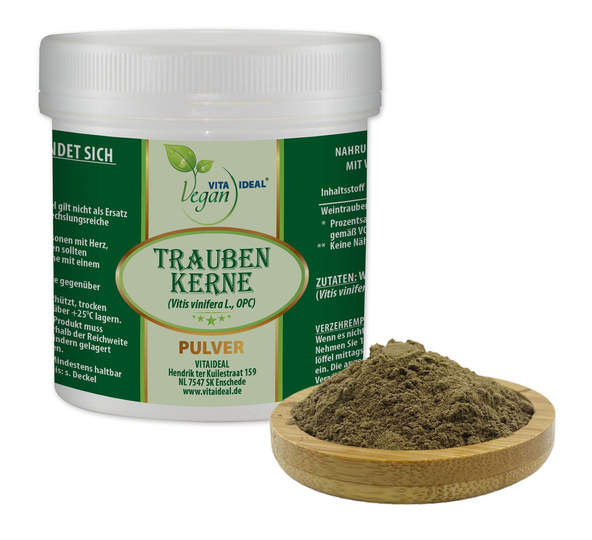 VITA IDEAL Vegan® Wein Traubenkerne Pulver - Vitis vinifera - Weintraubenkerne - OPC -