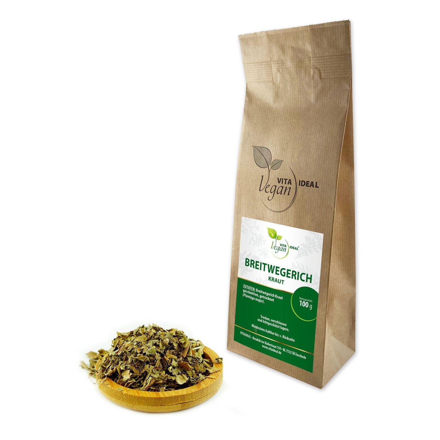 VITA IDEAL Vegan® Breitwegerich Kraut geschnitten - Plantago major - Breitwegerichkraut -, Menge: 100g