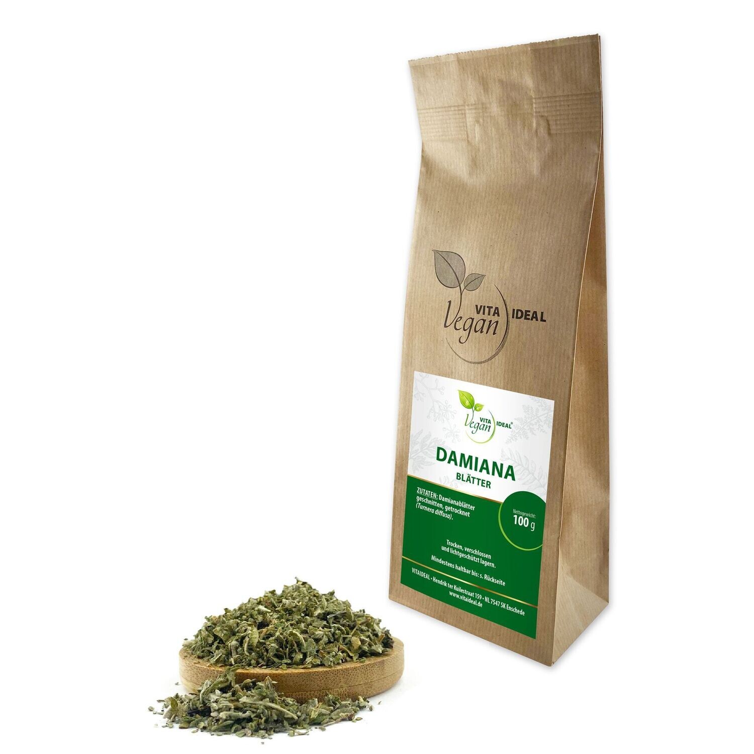 VITA IDEAL Vegan® Damiana Blätter geschnitten - Turnera Diffusa -Aphrodisiaca - Damianablätter -, Menge: 100g