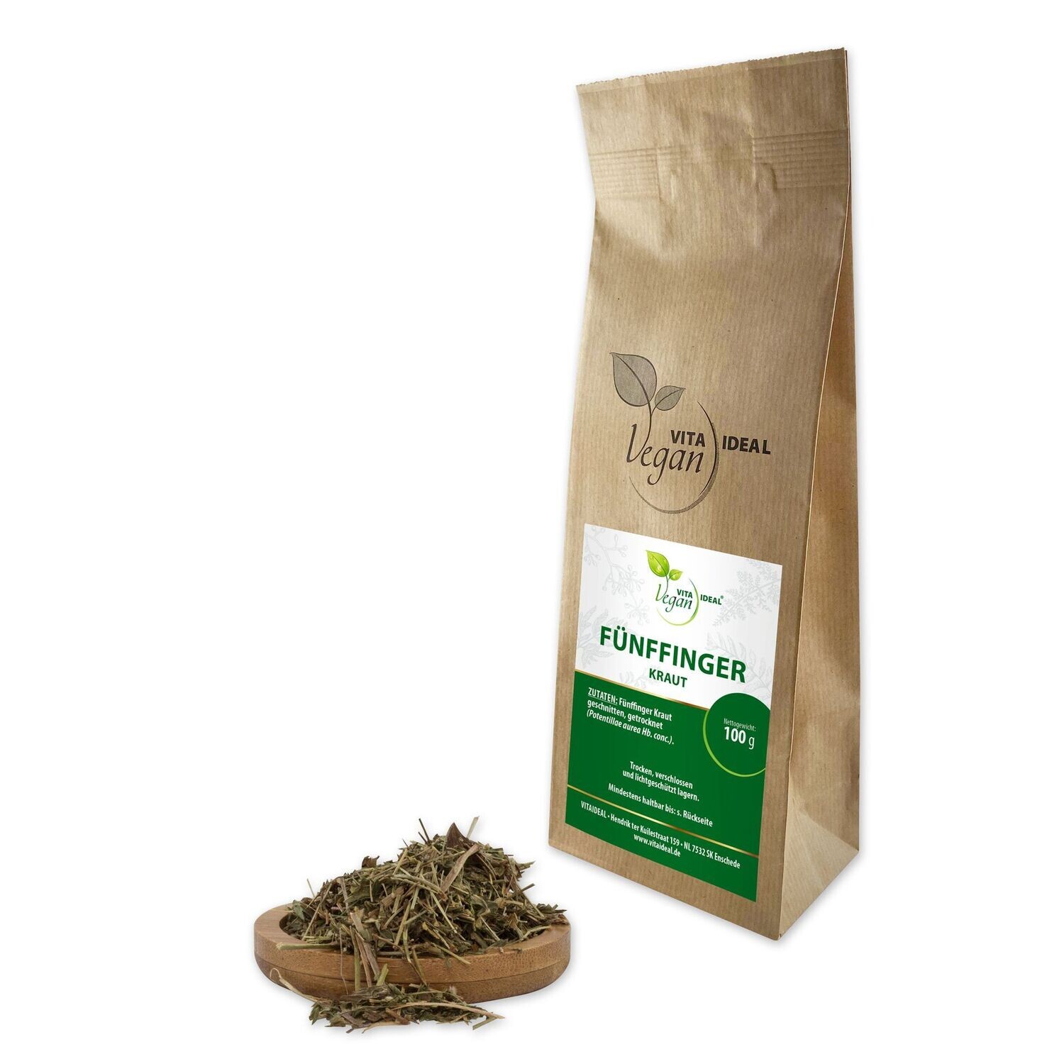 VITA IDEAL Vegan® Fünffinger Kraut geschnitten - Potentilla aurea - Fünffingerkraut -, Menge: 100g