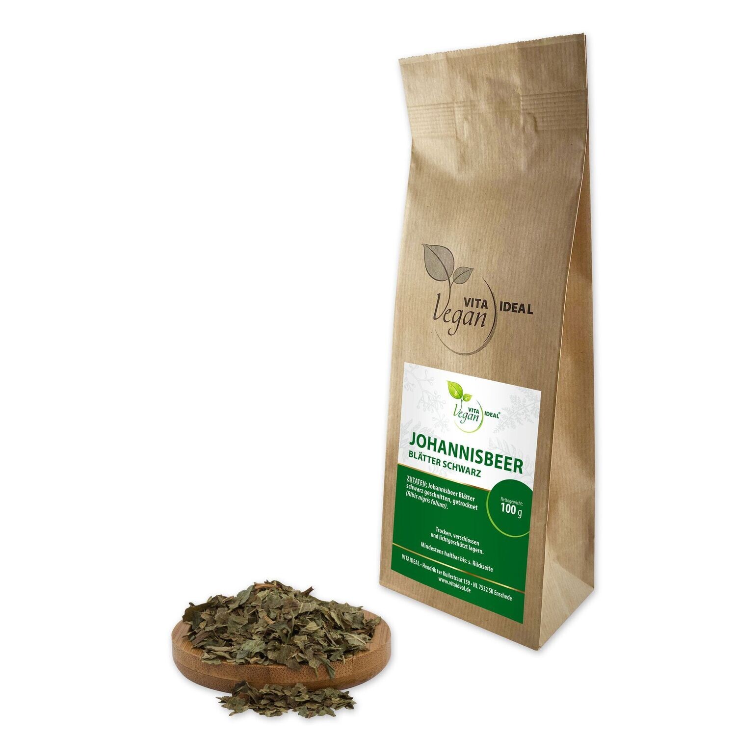 VITA IDEAL Vegan® Johannisbeer Blätter schwarz geschnitten - Ribis nigris folium - Johannisbeerblätter -, Menge: 100g