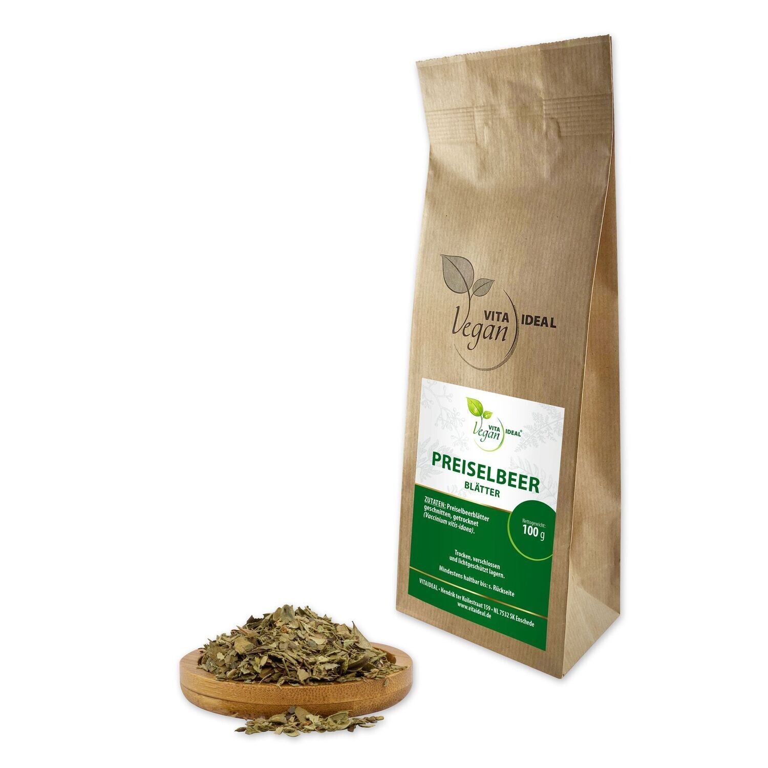 VITA IDEAL Vegan® Preiselbeer Blätter geschnitten - Vaccinium Vitis idaea  - Preiselbeerblätter -, Menge: 100g
