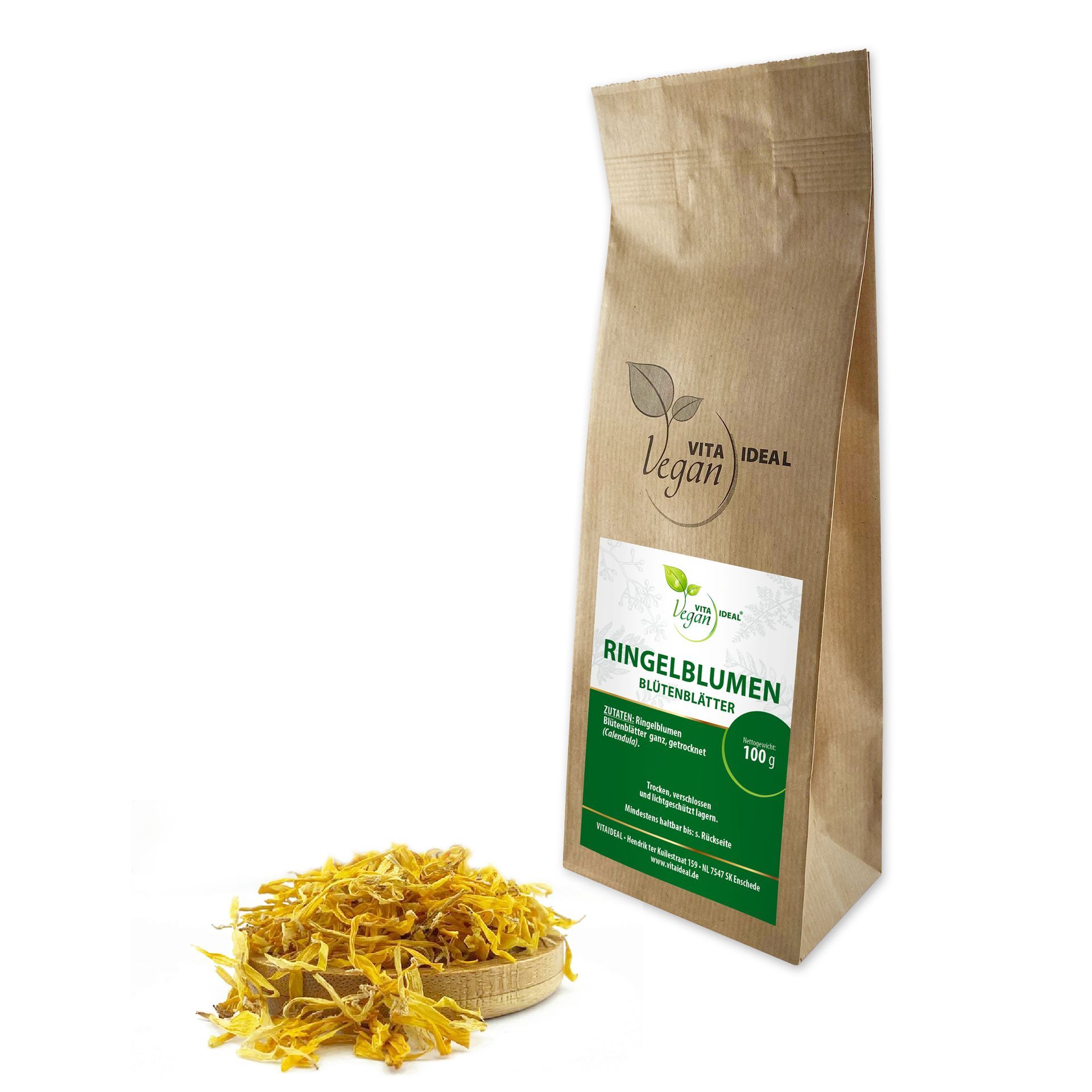 VITA IDEAL Vegan® Ringelblumen Blüten Blätter geschnitten - Calendula - Ringelblumenblütenblätter -