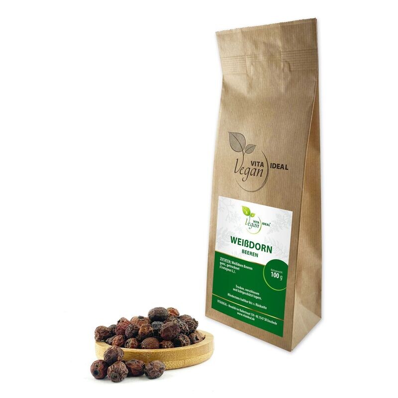 VITA IDEAL Vegan® Weißdorn Beeren ganz -  Crataegus laevigata - Weissdornbeeren -