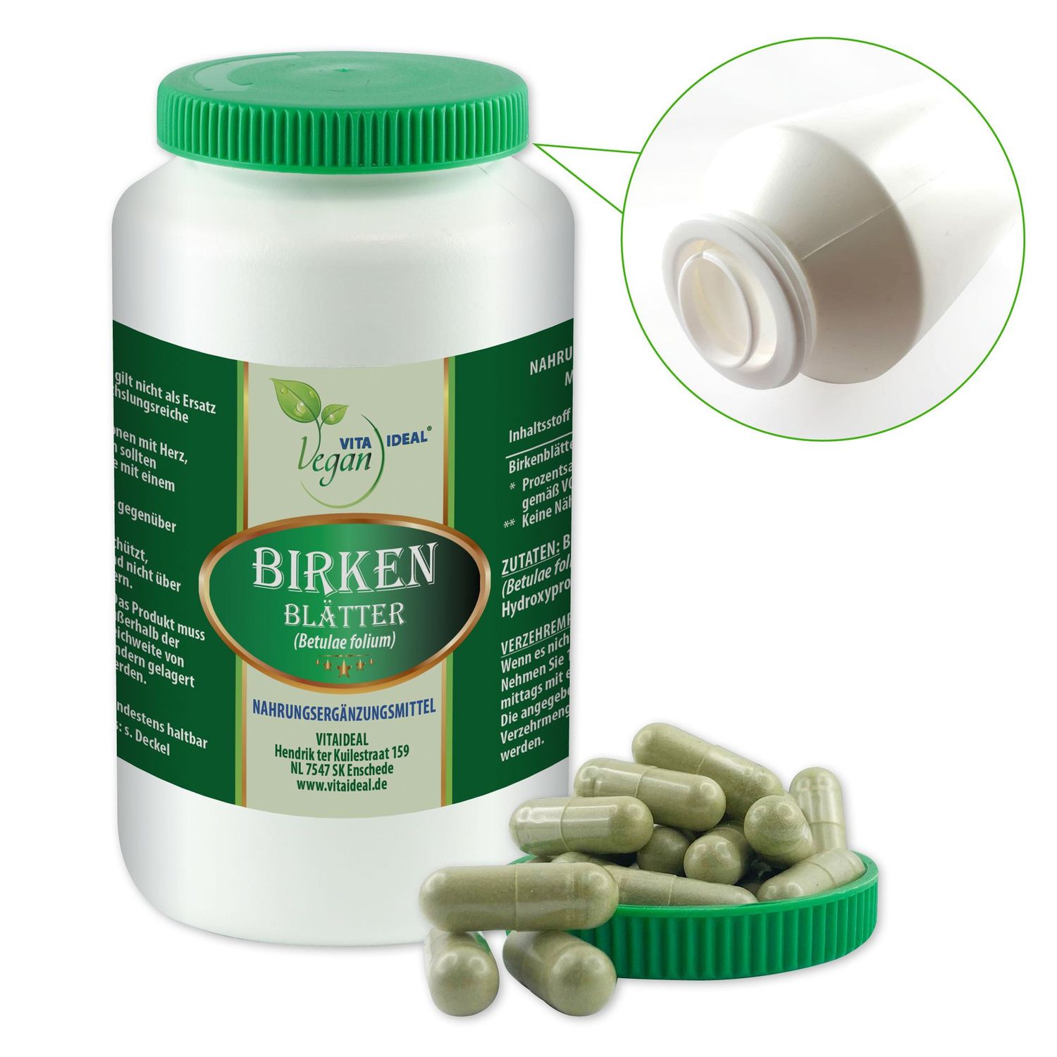 VITA IDEAL Vegan® Birken - Blätter Kapseln - Betuale folium - Birkenblätter -, Menge: 90 Kapseln
