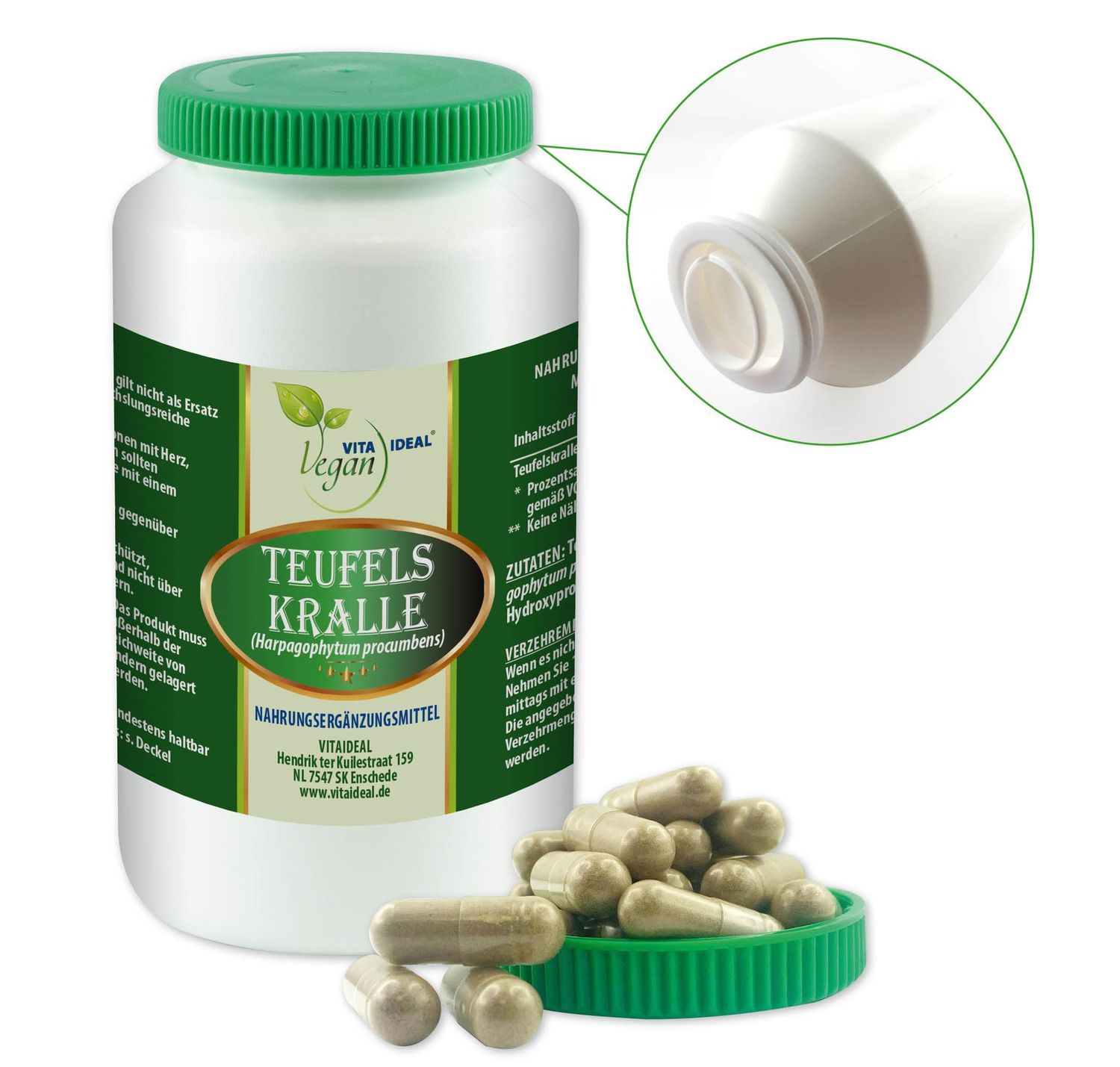 VITA IDEAL Vegan® Teufelskralle - Kapseln - Trampelklette Teufels - Kralle Pulver -