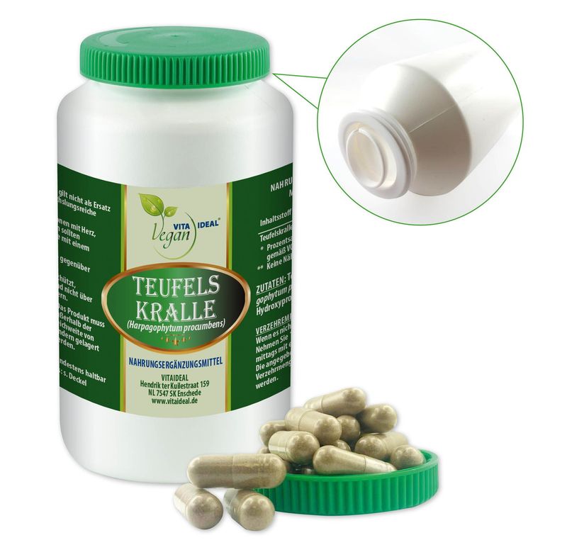 VITA IDEAL Vegan® Teufelskralle - Kapseln - Trampelklette Teufels - Kralle Pulver -