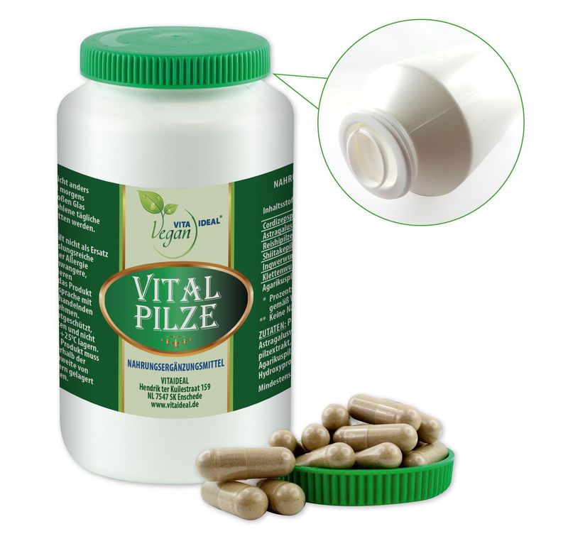 VITA IDEAL Vegan® Vital Pilze Kapseln - Vitalpilze - Pilze Cocktail - Pilz -
