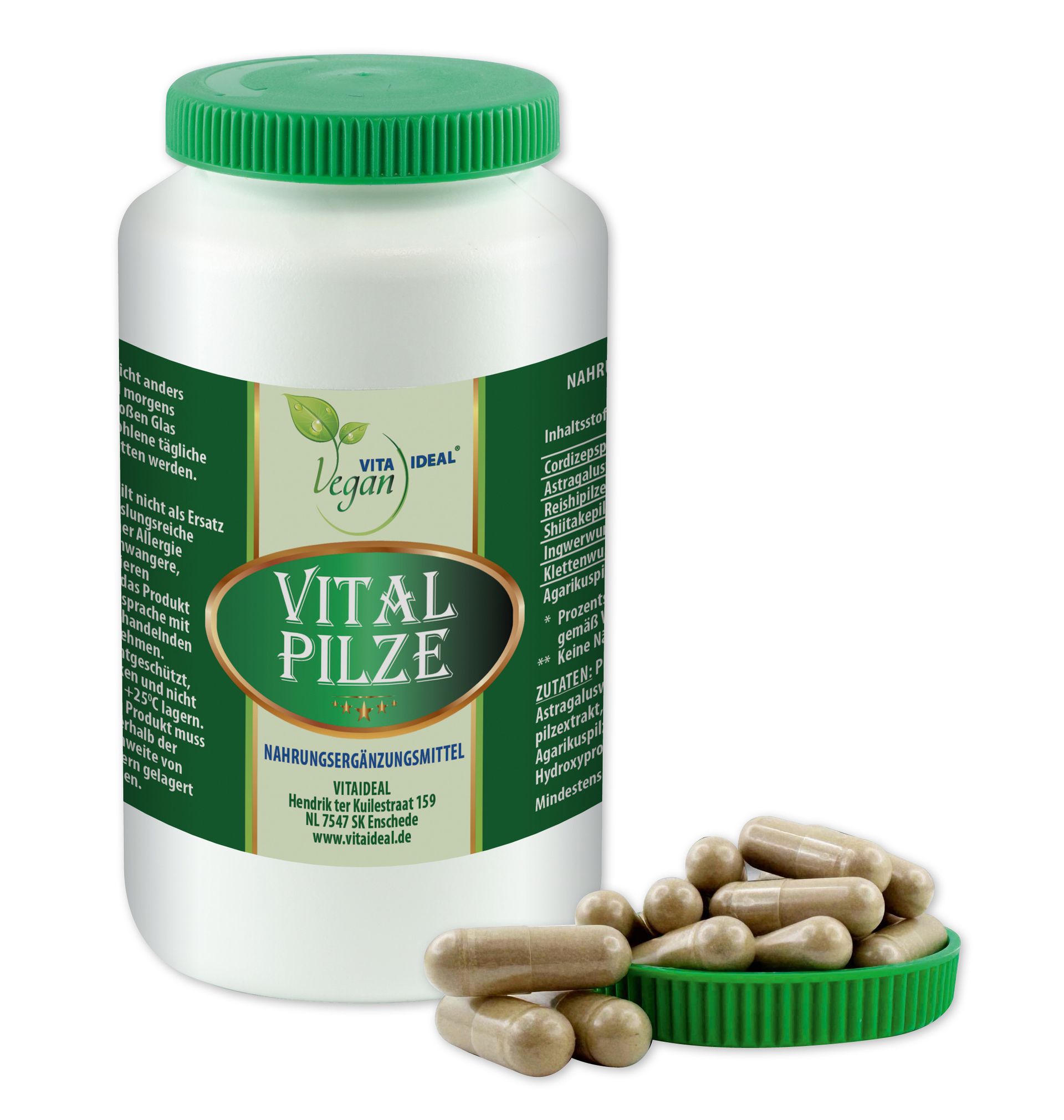 VITA IDEAL Vegan® Vital Pilze Kapseln - Vitalpilze - Pilze Cocktail - Pilz -