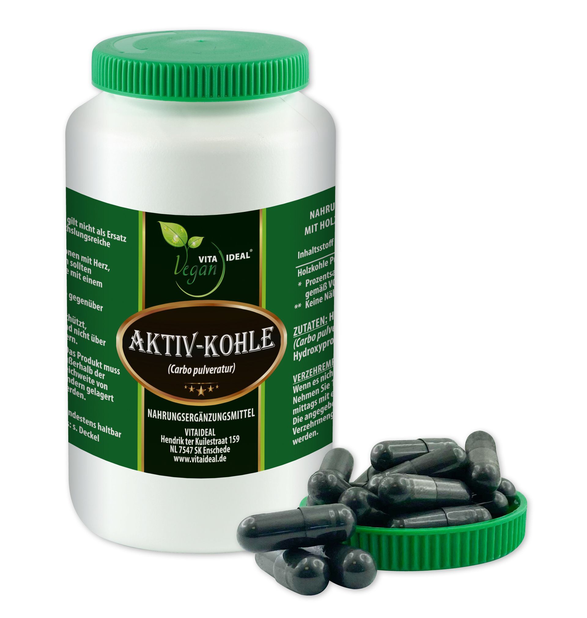 VITA IDEAL Vegan® Aktivkohle Kapseln - Carbon - Aktiv Kohle -