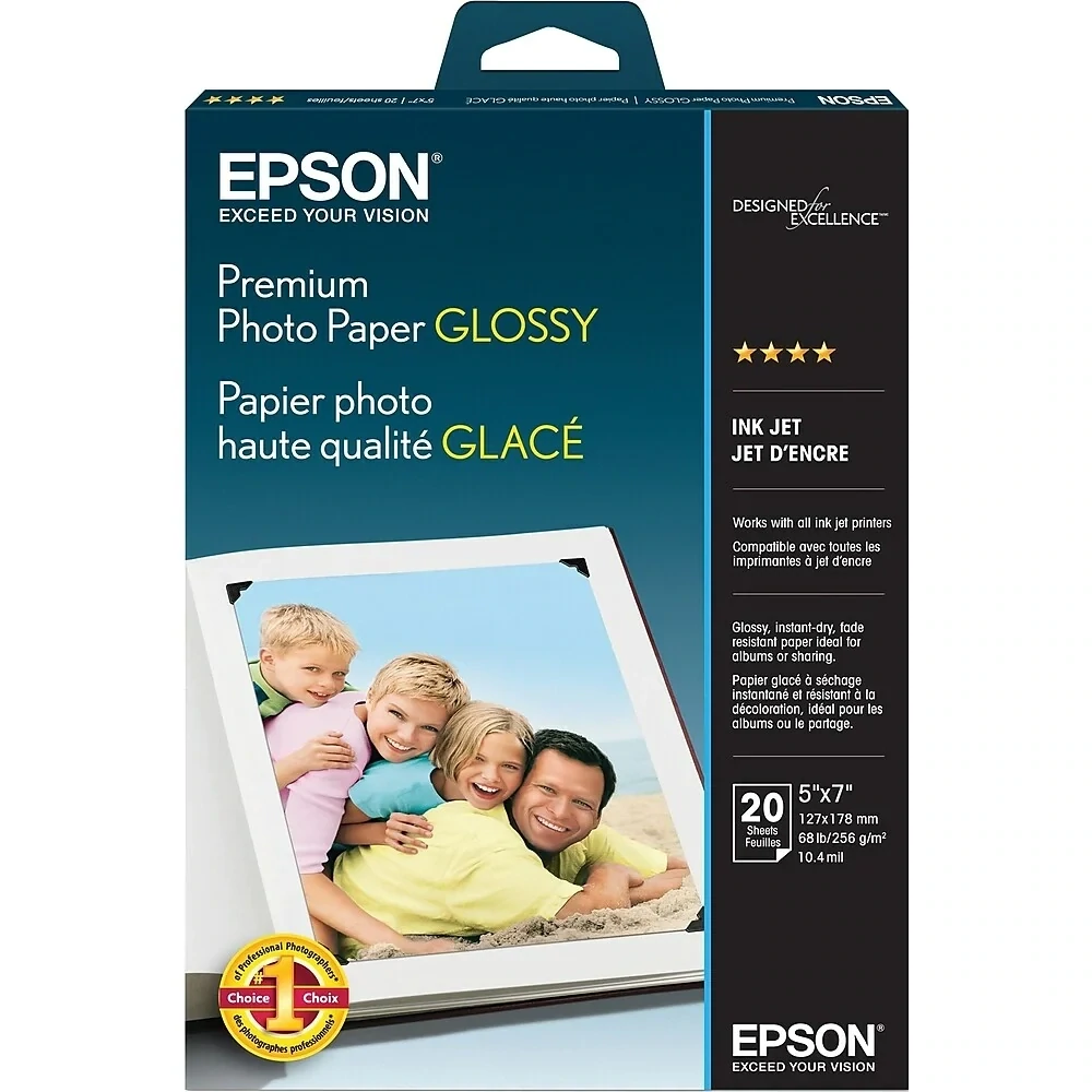 Epson Premium Photo Paper, 5" x 7", Glossy - 20 Pack