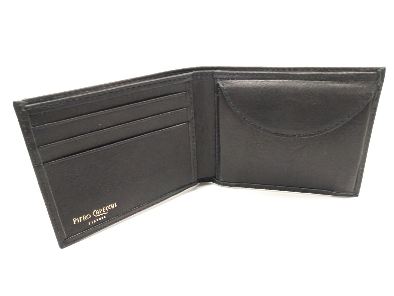 Slim leather wallet with coin pouch