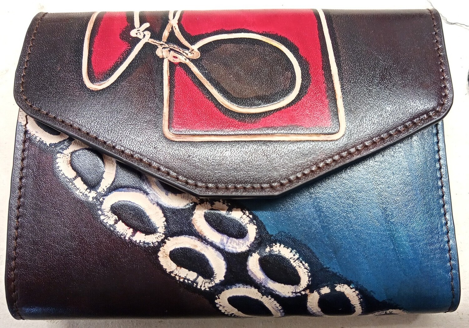 French purse ladies wallet handpainted leather