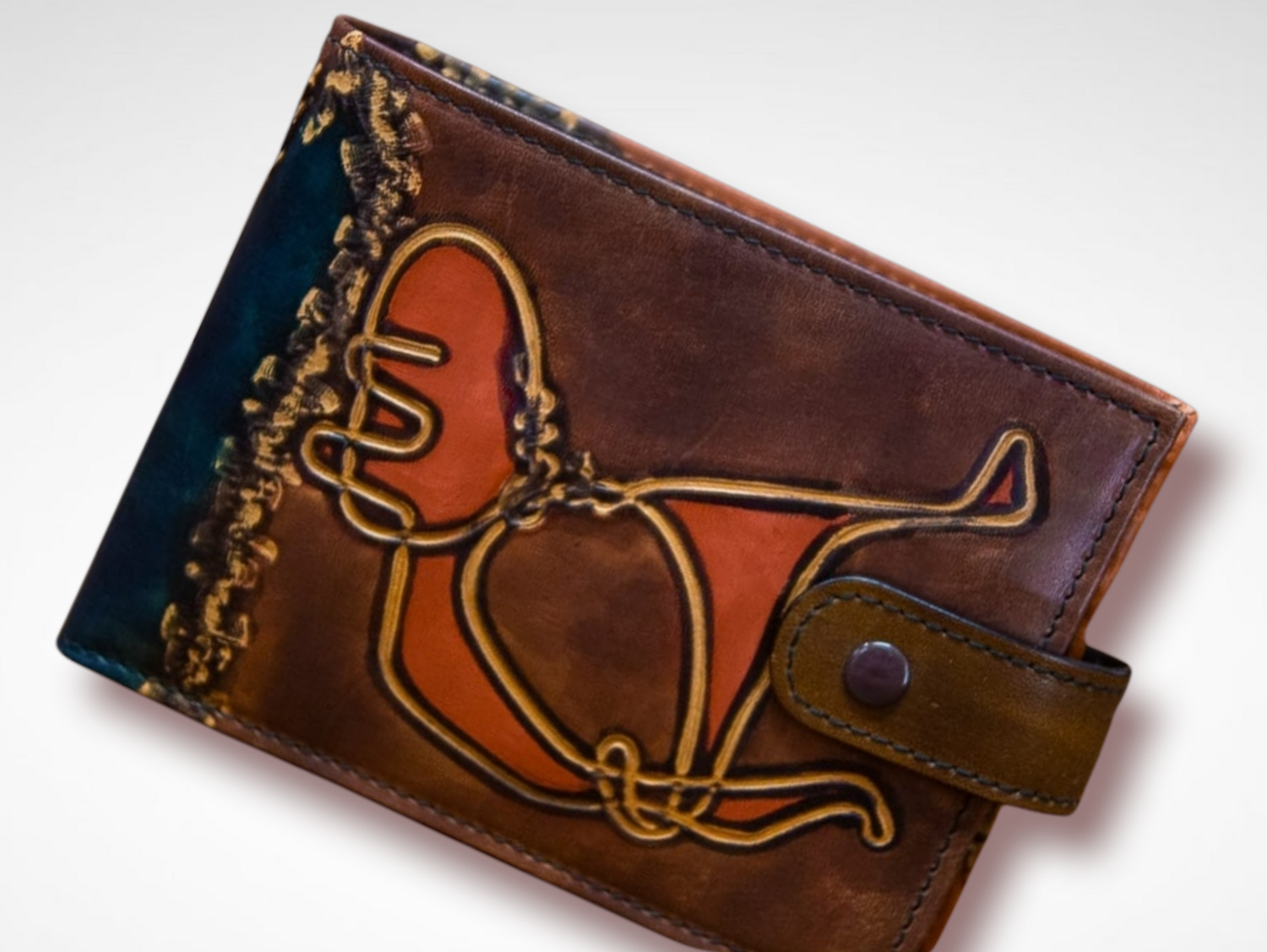 Handpainted bifold leather wallet. ID card flap