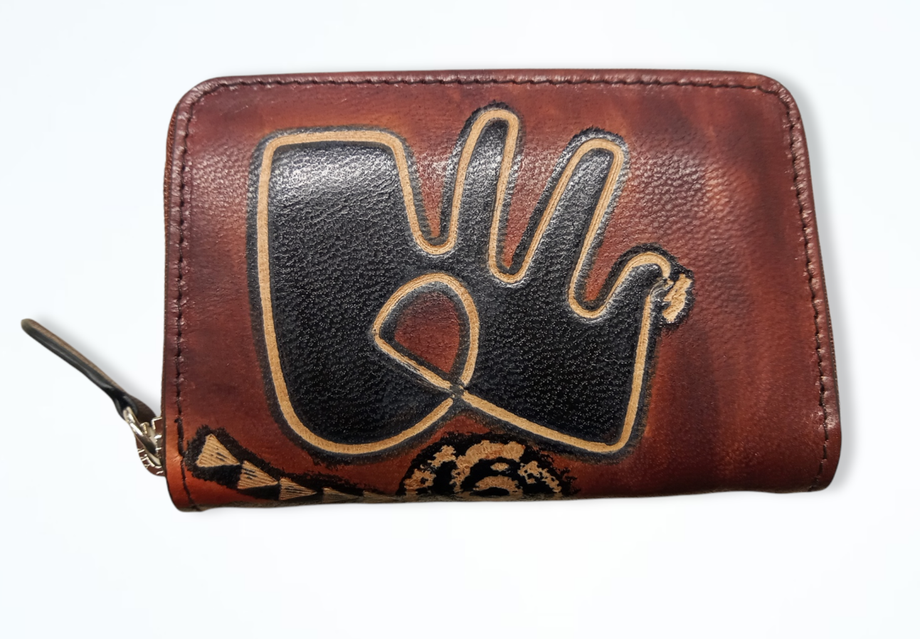 Handpainted leather zip card holder