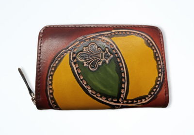 Handpainted leather zip card holder