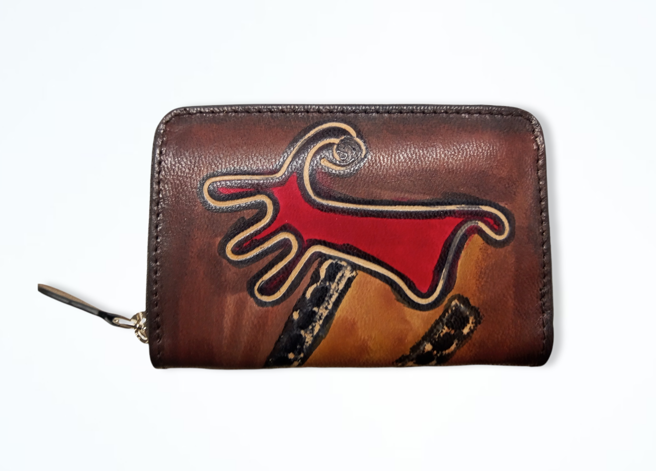 Handpainted leather zip card holder