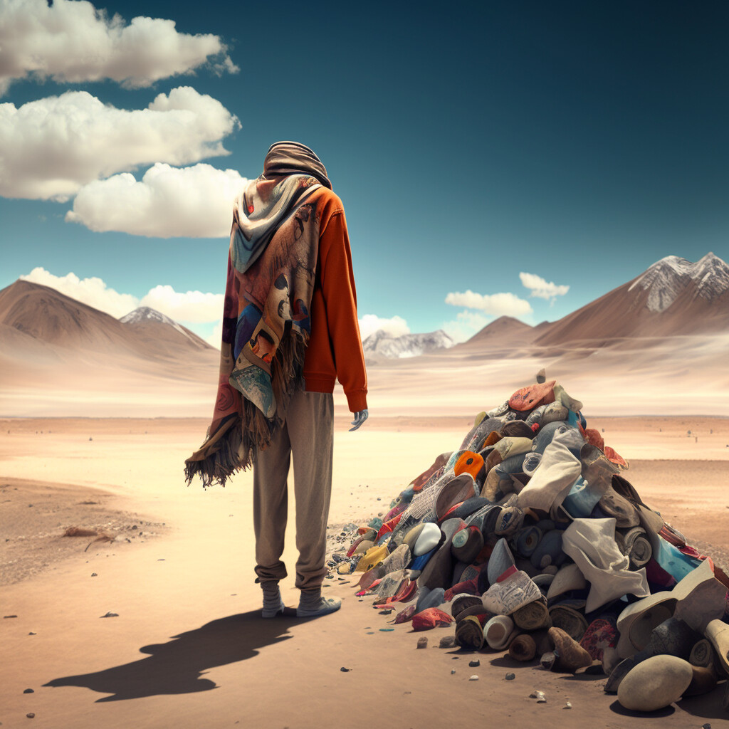 Atacama Desert Fast Fashion Waste outfit and two signed 2D artwork included
