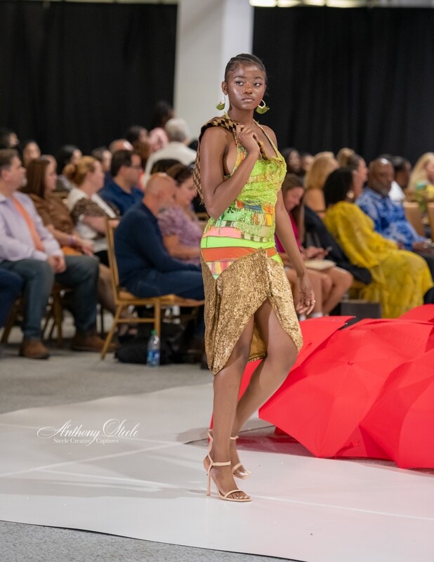 Gold Sequin and beaded lace dress with installed LED lights. 
and two 2D signed original artworks included.