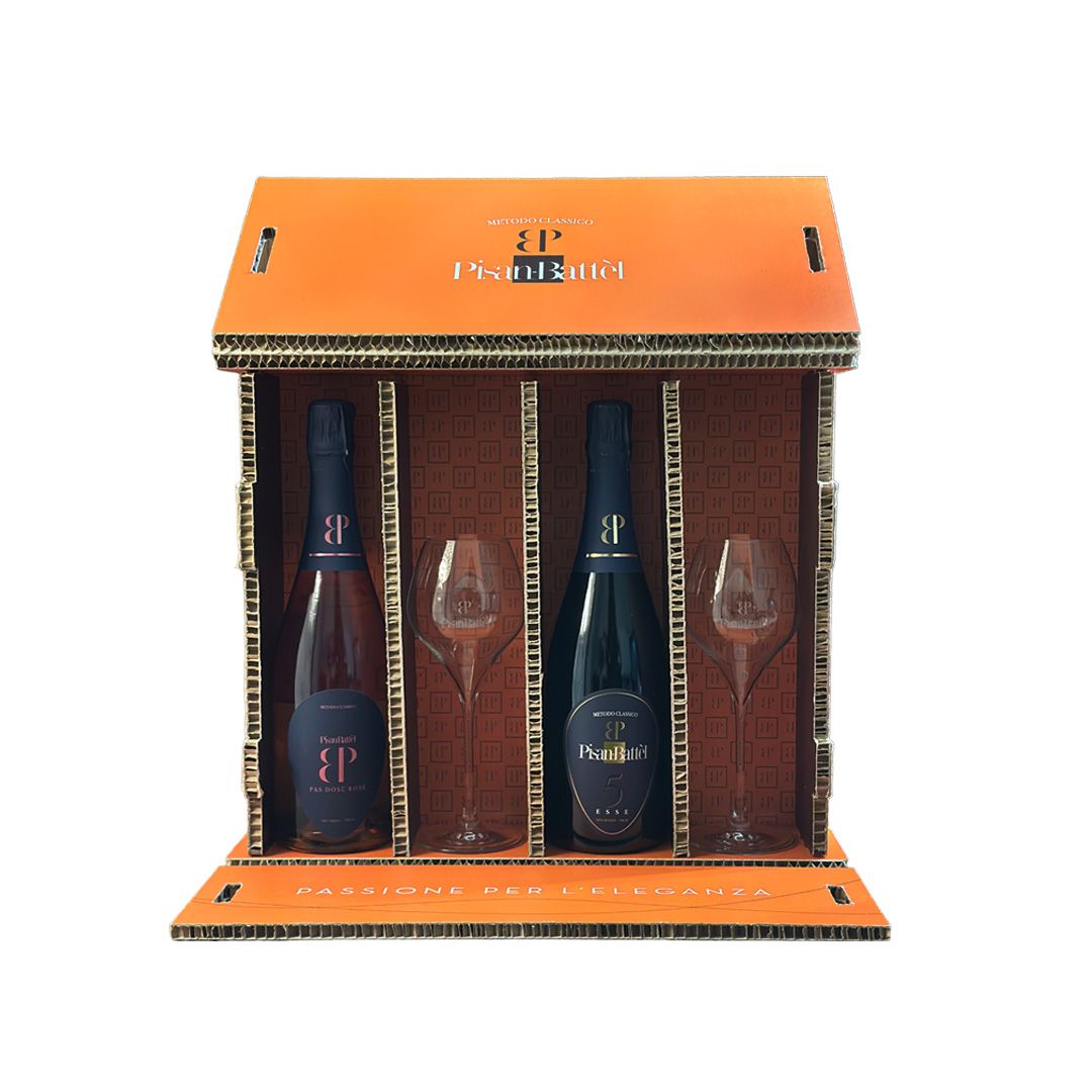 Confezione Regalo 2 bottiglie + 2 calici e stopper