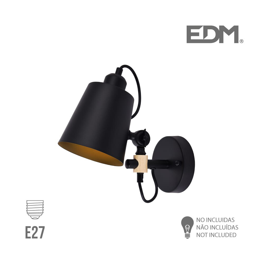 APLIQUE PARED E27 NEGRO EDM