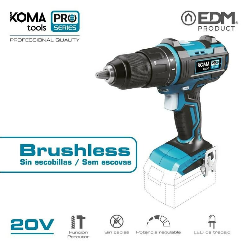 TALADRO PERCUTOR/ATORNILLADOR 20V BRUSHLESS (SIN BATERIA Y CARGADOR) KOMA TOOLS PRO SERIES BATTERY EDM