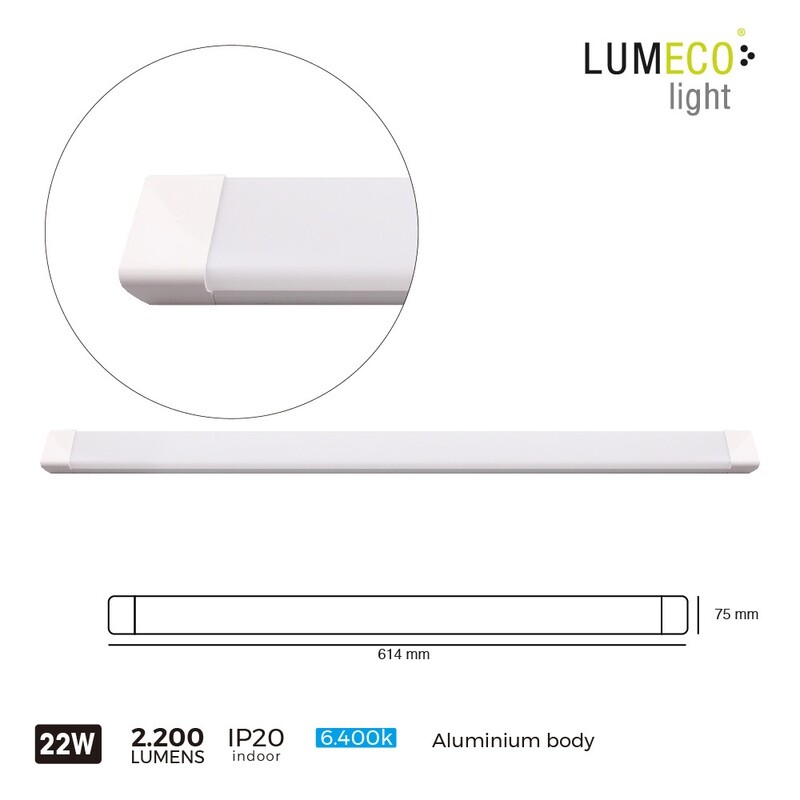 *ULT.UNIDADES* REGLETA LED 22W 2200 LUMEN 6.400K60CM LUMECO.UNIDADES POR CAJA 20