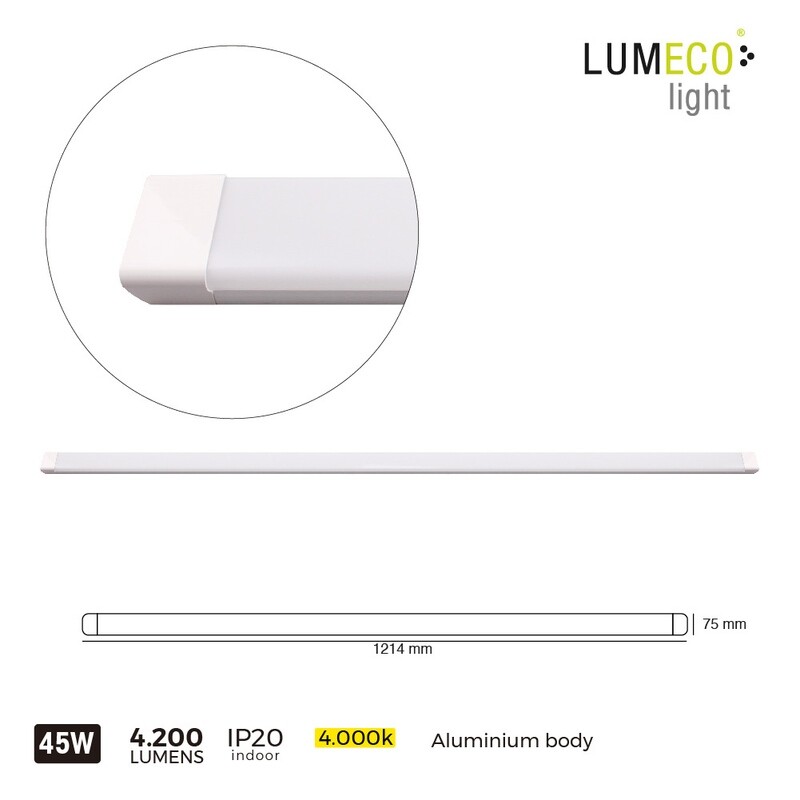 *ULT.UNIDADES* REGLETA LED 45W 4200 LUMEN 4.000K 120CM LUMECO.UNIDADES POR CAJA 20