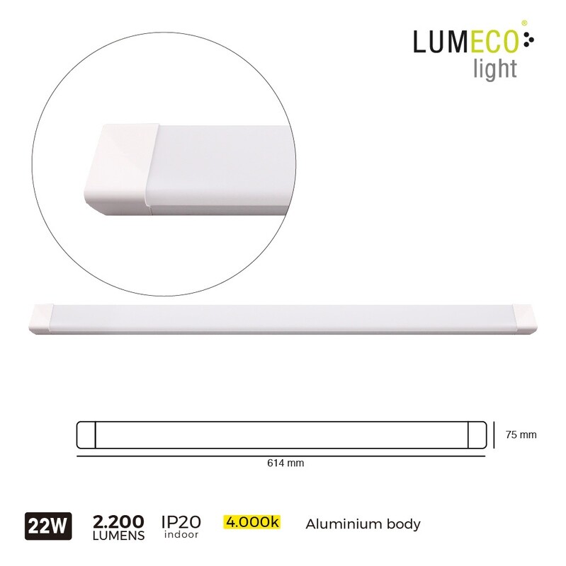 *ULT.UNIDADES* REGLETA LED 22W 2200 LUMEN 4.000K 60CM LUMECO.UNIDADES POR CAJA 20