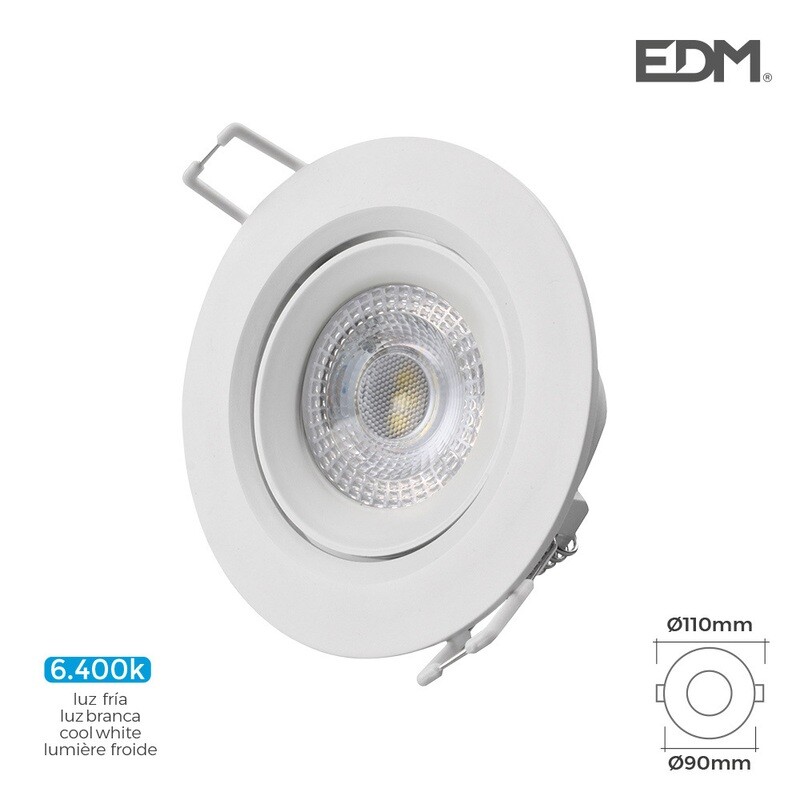 DOWNLIGHT LED EMPOTRABLE 5W 6.400K REDONDO MARCO BLANCO EDM.UNIDADES POR CAJA 12