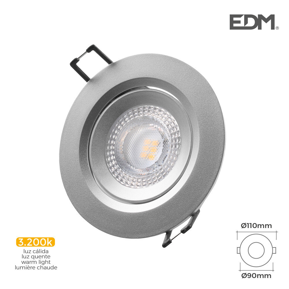DOWNLIGHT LED EMPOTRABLE 5W 380 LUMEN 3.200K REDONDO MARCO CROMO EDM,UNIDADES POR CAJA 12