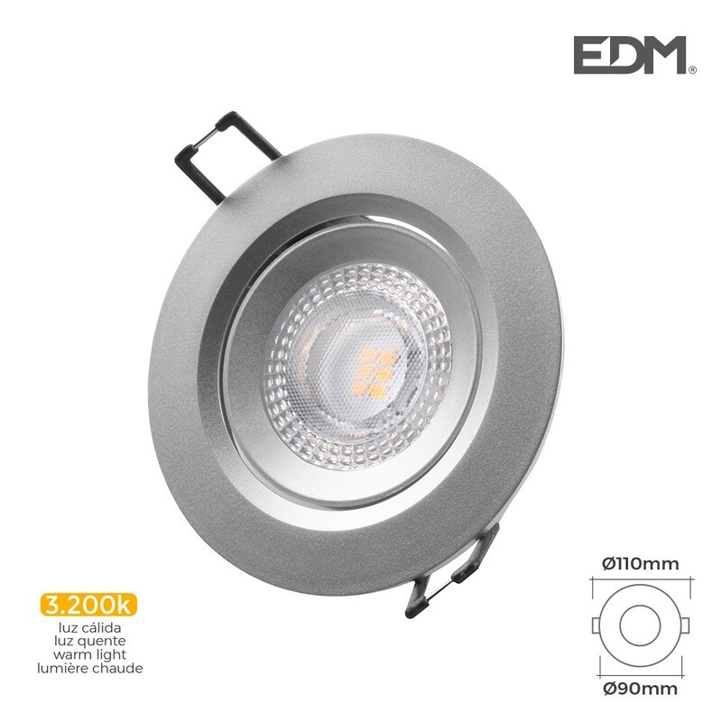 DOWNLIGHT LED EMPOTRABLE 5W 380 LUMEN 3.200K REDONDO MARCO CROMO EDM,UNIDADES POR CAJA 12