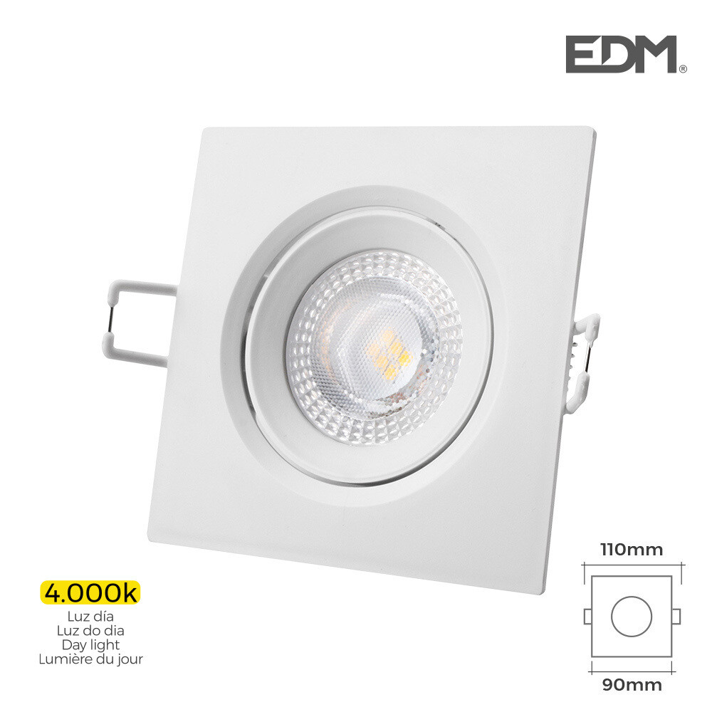 DOWNLIGHT LED EMPOTRAR 5W 380 LUMEN 4.000K CUADRADO MARCO BLANCO EDM.UNIDADES POR CAJA 12