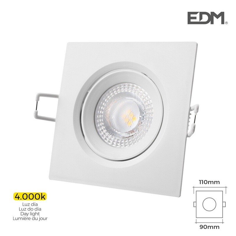 DOWNLIGHT LED EMPOTRAR 5W 380 LUMEN 4.000K CUADRADO MARCO BLANCO EDM.UNIDADES POR CAJA 12