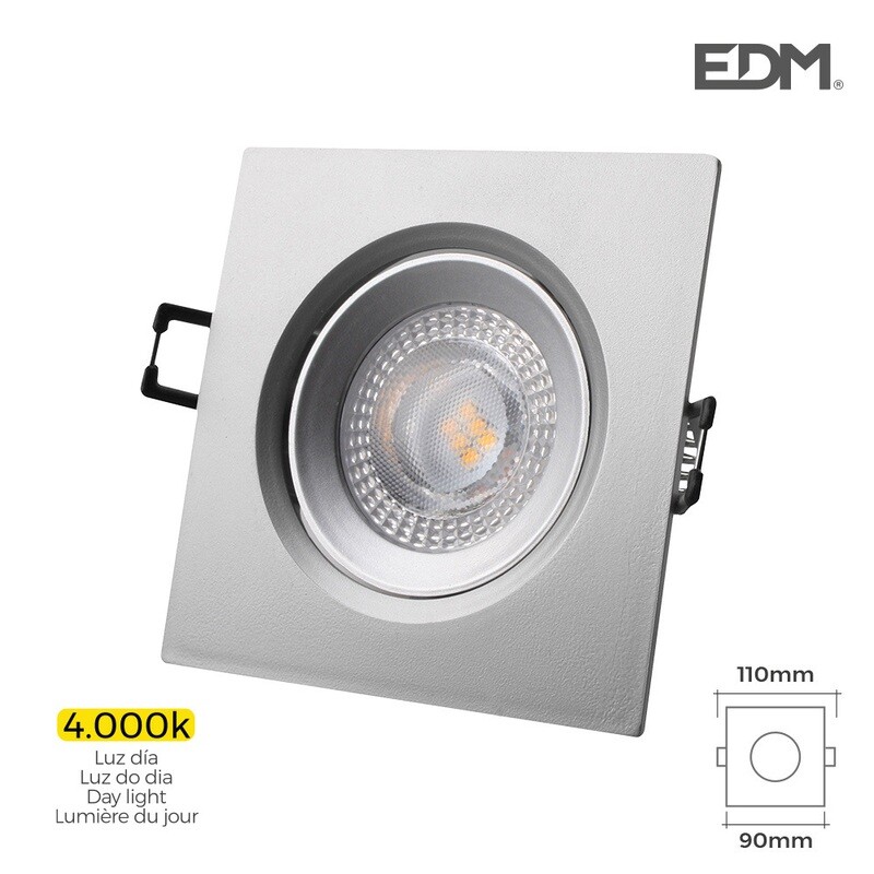 DOWNLIGHT LED EMPOTRABLE 5W 380 LUMEN 4.000K CUADRADO MARCO CROMO EDM,UNIDADES POR CAJA 12